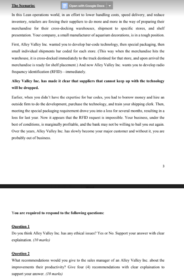 The Scenario: Open with Google Docs In this Lean