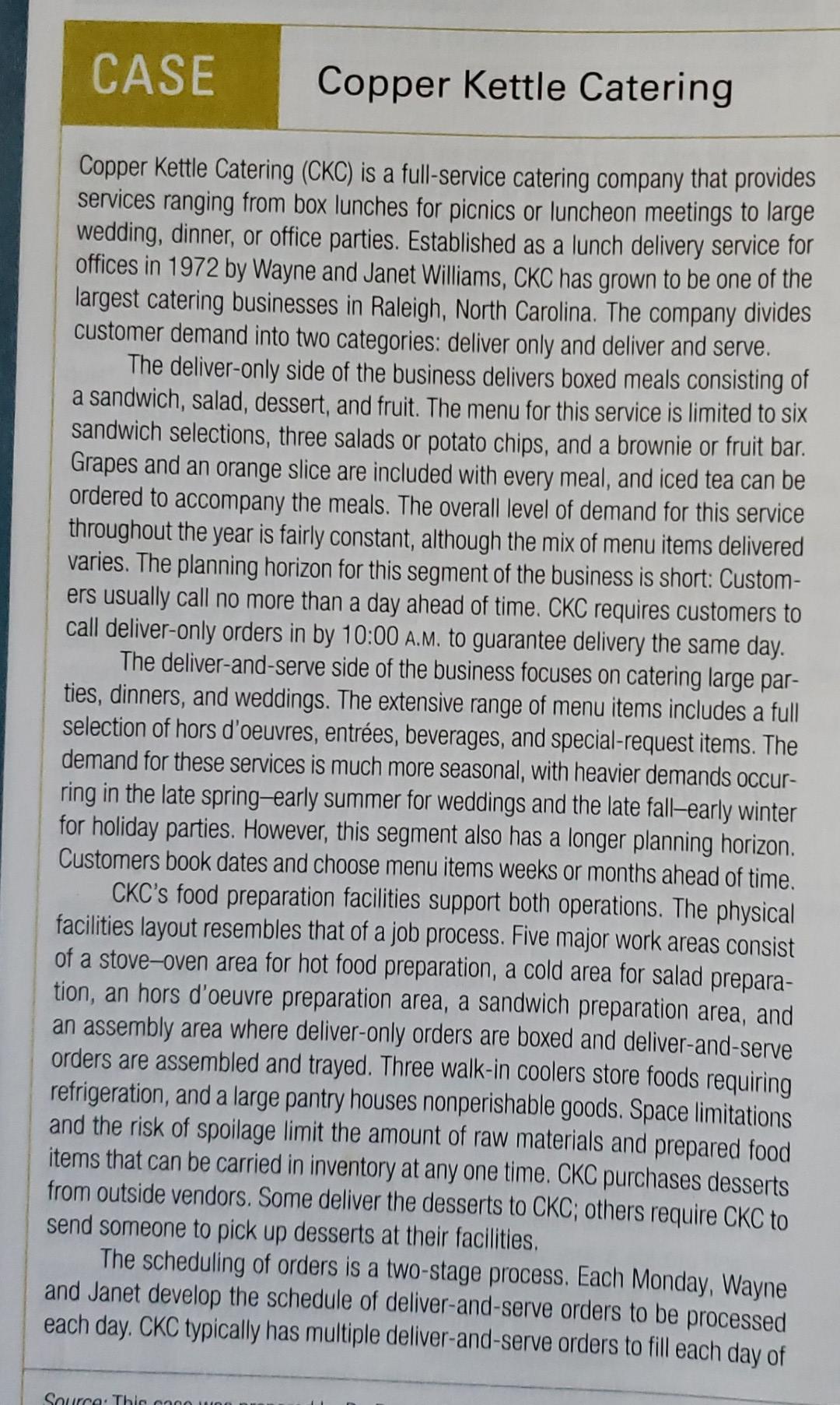 Copper Kettle Catering Case Analysis Answer the