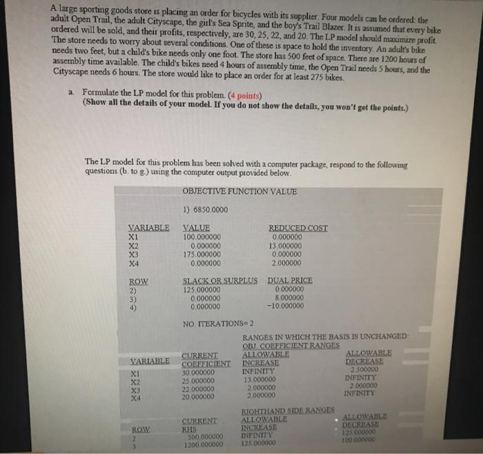 A large sporting goods store is placing an order