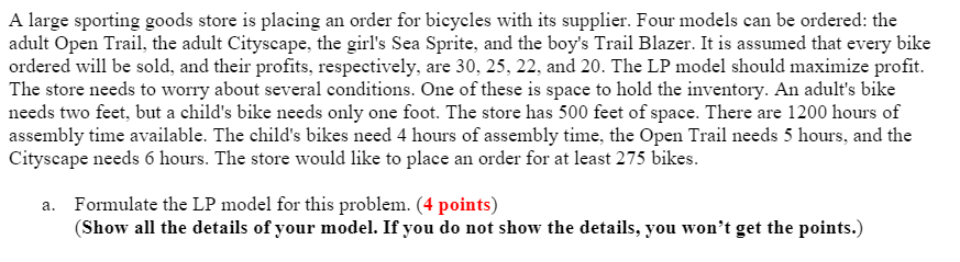 A large sporting goods store is placing an order