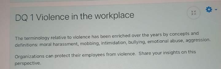 DQ 1 Violence in the workplace The terminology
