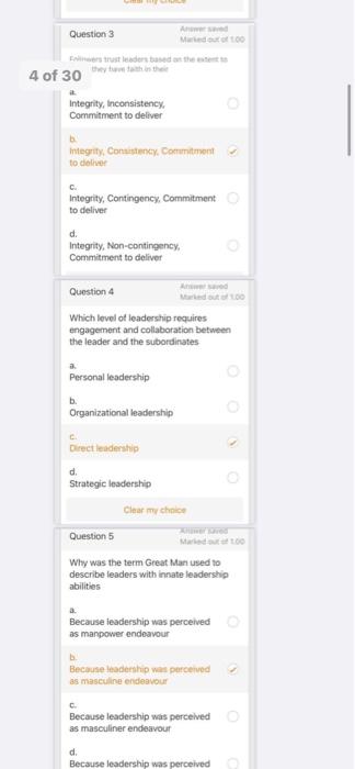 1 of 30 Answer saved Question 1 Mariced out of