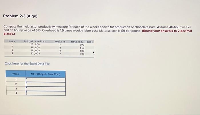 Problem 2-3 (Algo) Compute the multifactor