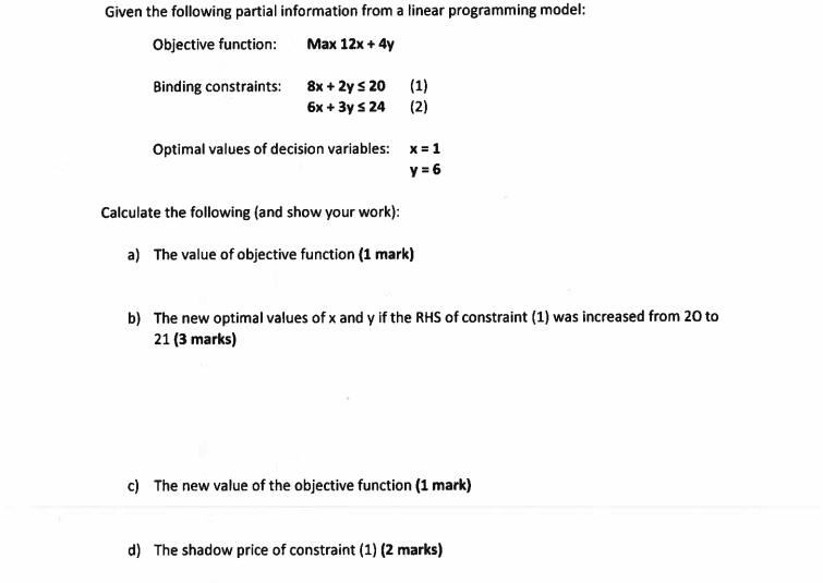 Given the following partial information from a