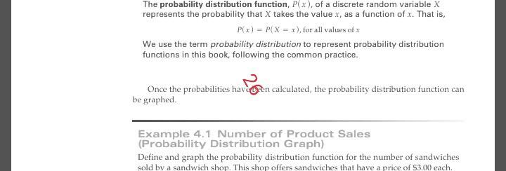 g The probability distribution function, P(x), of