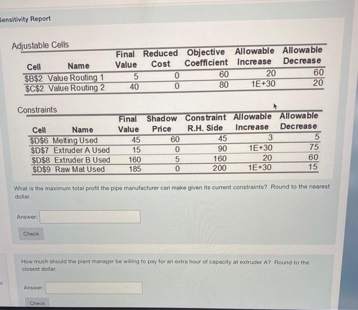 me the answer report and sensitivity analysis to