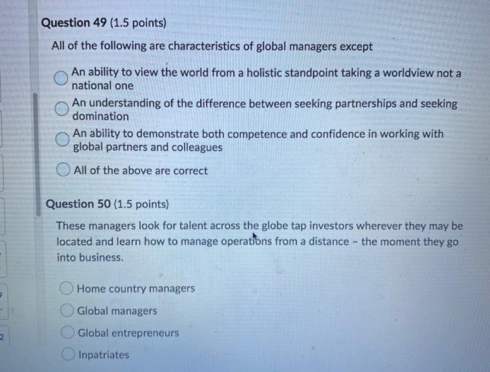 Question 55 (1.5 points) The learning model for