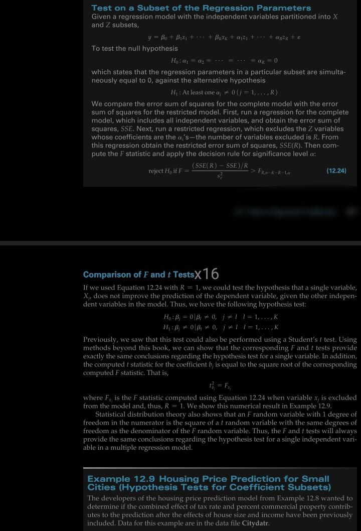 Test on a Subset of the Regression Parameters