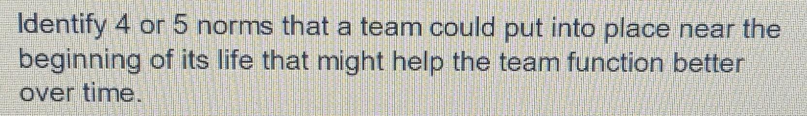 Identify 4 or 5 norms that a team could put into