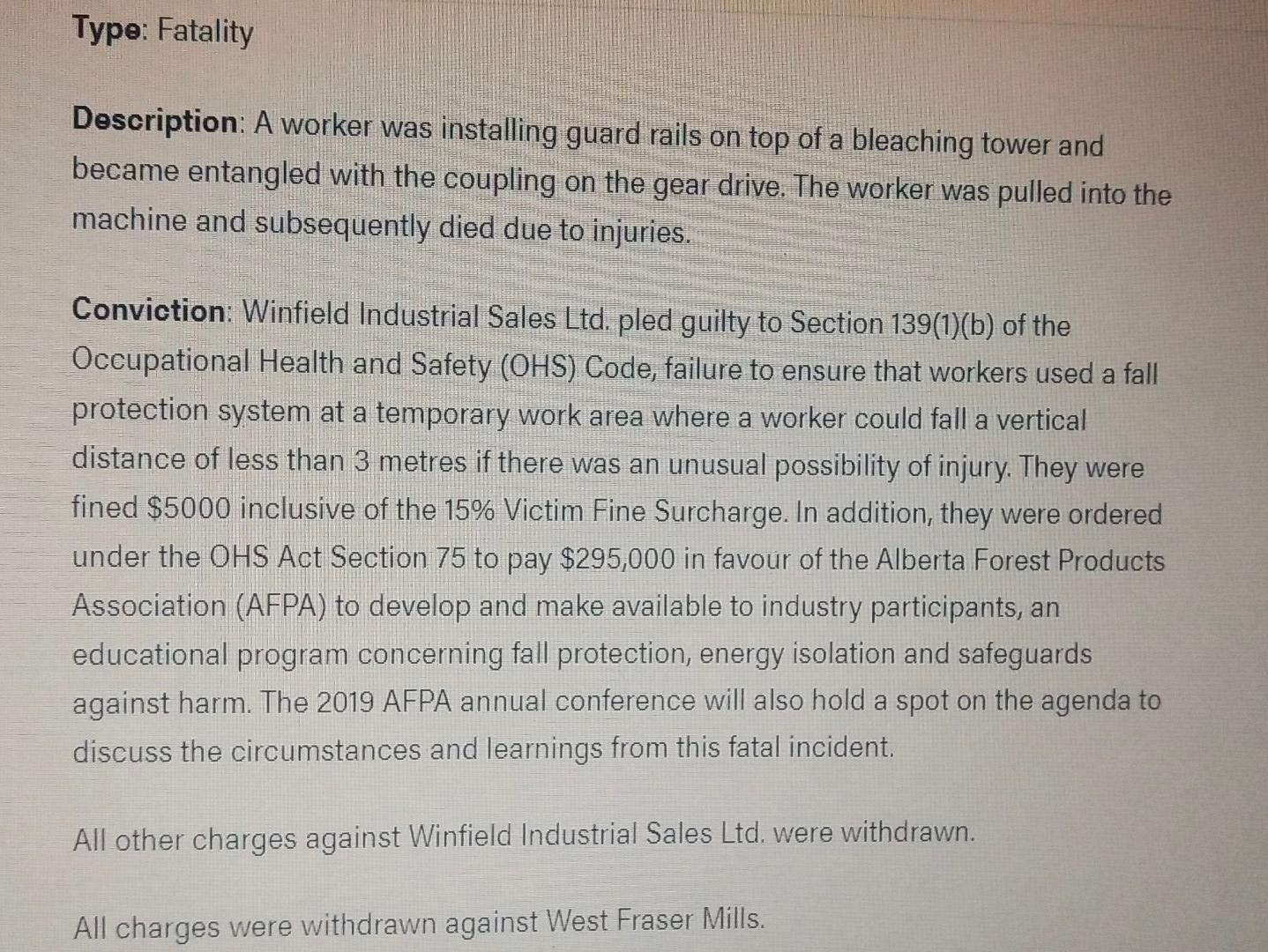 Convicted is: Winfield Industrial Sales Ltd. Date