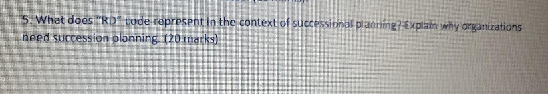 5. What does "RD" code represent in the context