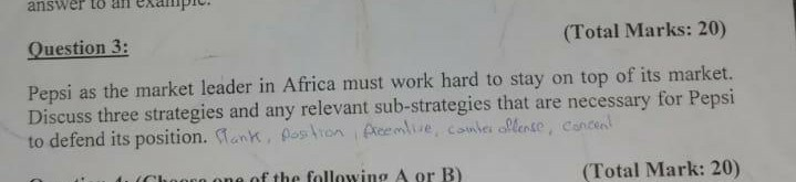 answer to (Total Marks: 20) Question 3: Pepsi as