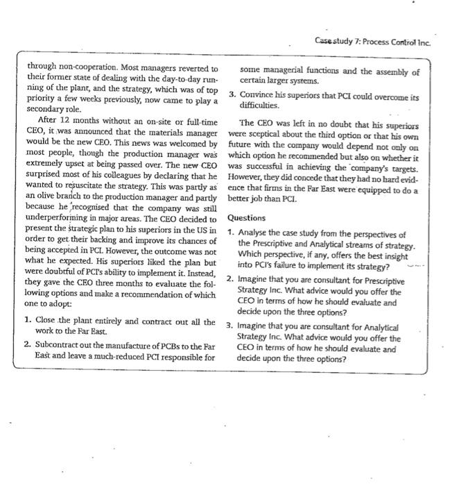 CASE STUDY Process Control Inc. Background as