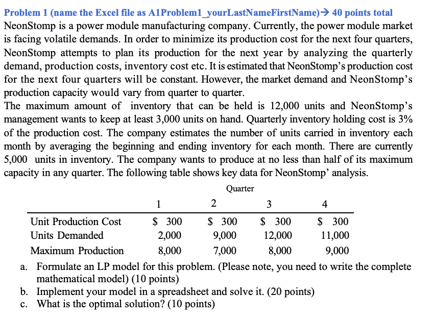 Hi please help with this LP problem Problem 1