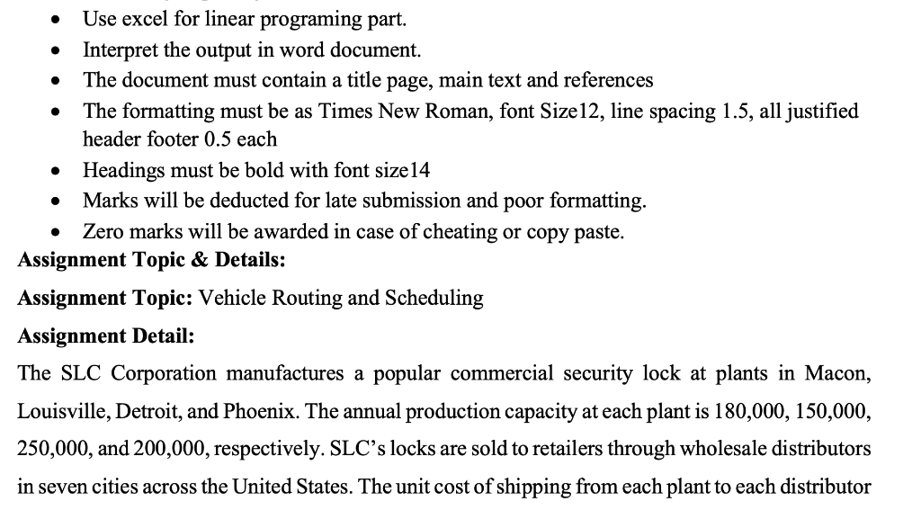 SOLVE AS PER INSTRUCUTIONS: Use excel for linear