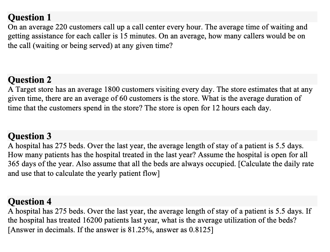 Question 1 On an average 220 customers call up a