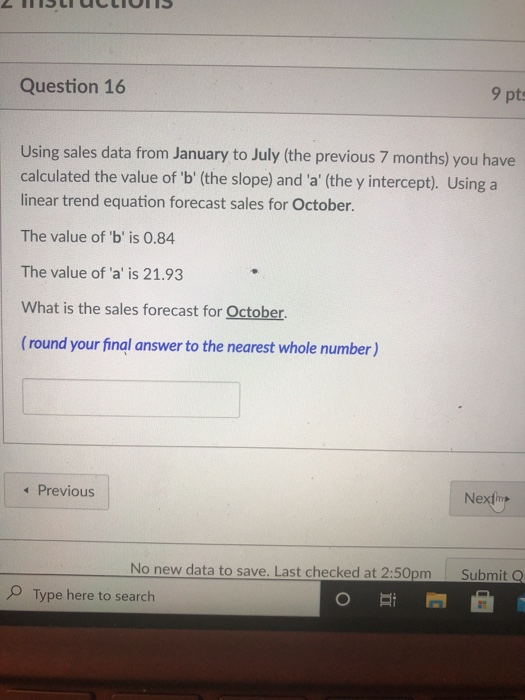 Question 16 9 pts Using sales data from January