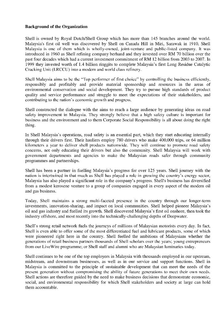 Services The services provided by these two Shell