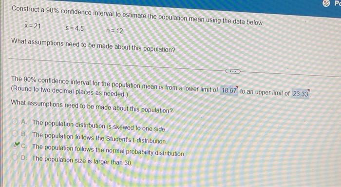 help please PC Construct a 90% confidence