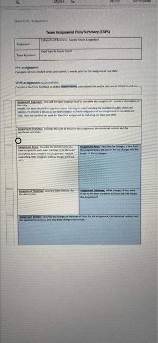 Styles vorce Senty - Team Assignment Pla/Summery