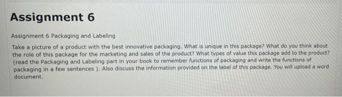 this is a marketing question Assignment 6