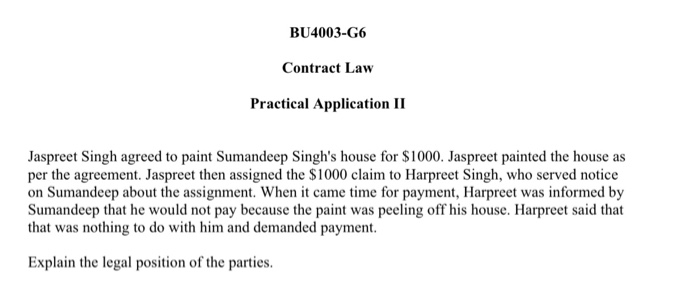 BU4003-G6 Contract Law Practical Application II