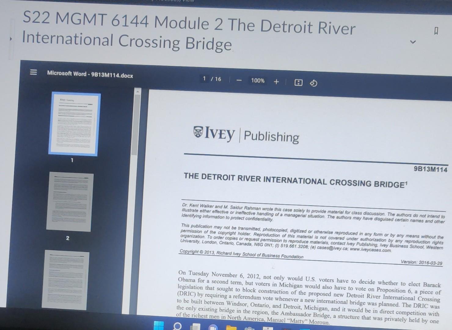Case study analysis: The Detroit River