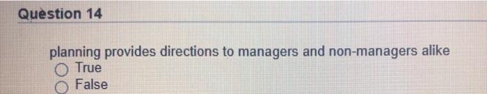 Question 14 planning provides directions to