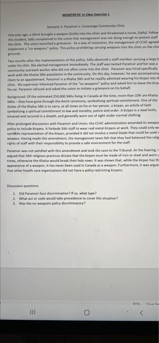 MGMT8370: In cast Eercise 1 Scenario: Param.