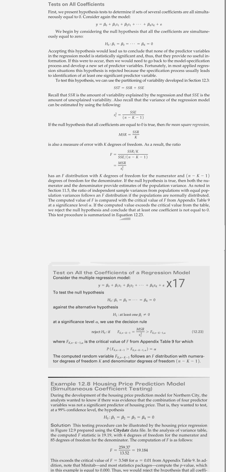 Tests on All Coefficients First, we present