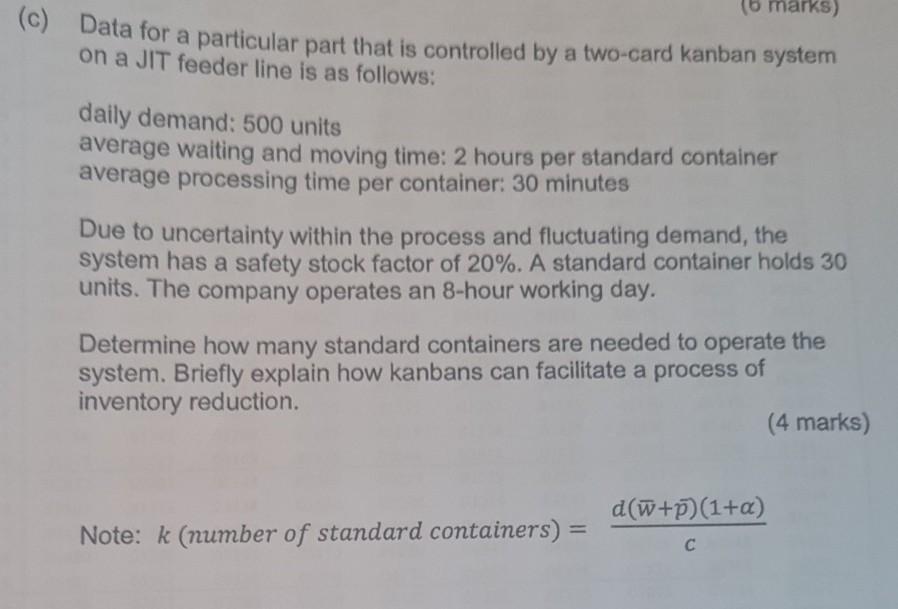 16 marks) (c) Data for a particular part that is