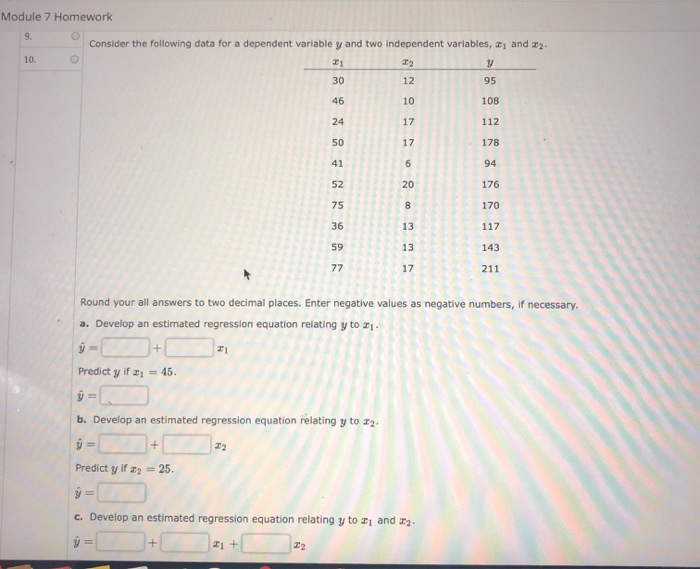 Module 7 Homework Consider the following data for