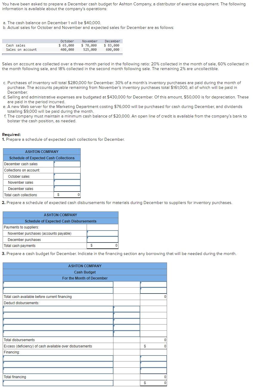 You have been asked to prepare a December cash