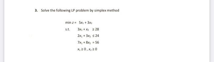 3. Solve the following LP problem by simplex