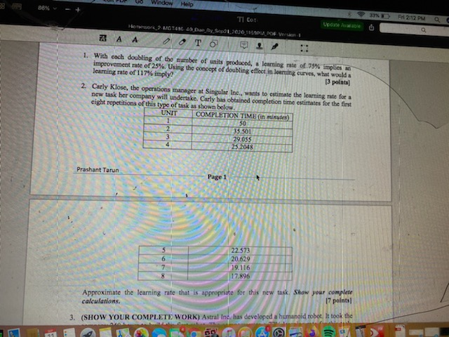 Please show all math work and answer all