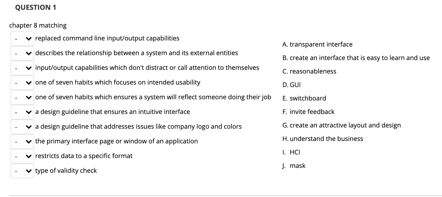 QUESTION 1 chapter 8 matching v replaced command