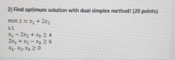 2) Find optimum solution with dual simplex
