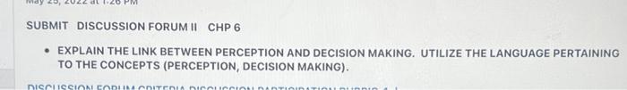 SUBMIT DISCUSSION FORUM II CHP 6 EXPLAIN THE LINK