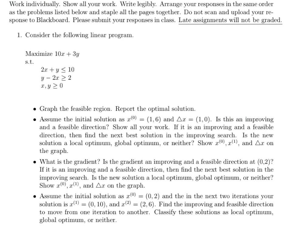 Work individually. Show all your work. Write