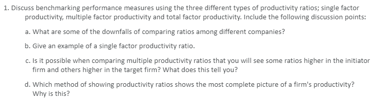 1. Discuss benchmarking performance measures