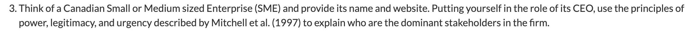 3. Think of a Canadian Small or Medium sized