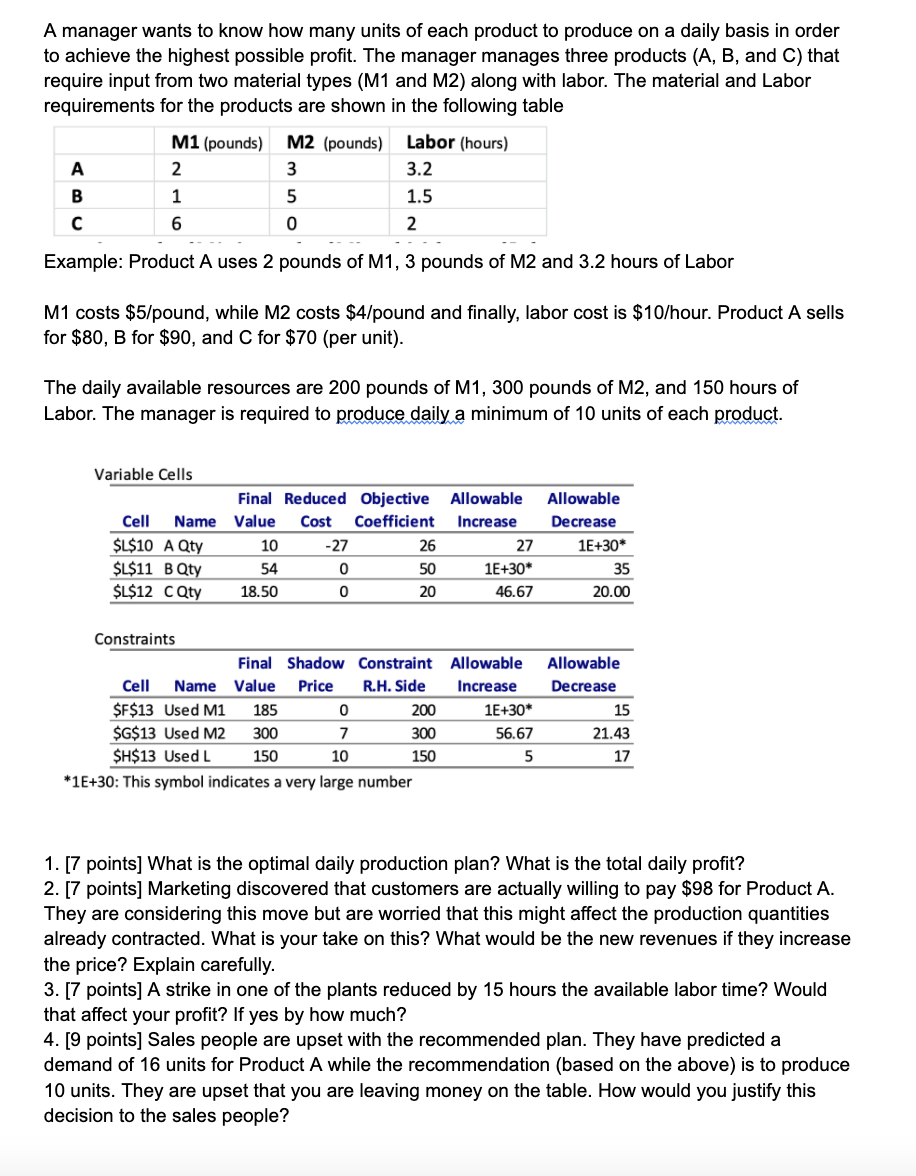 A manager wants to know how many units of each