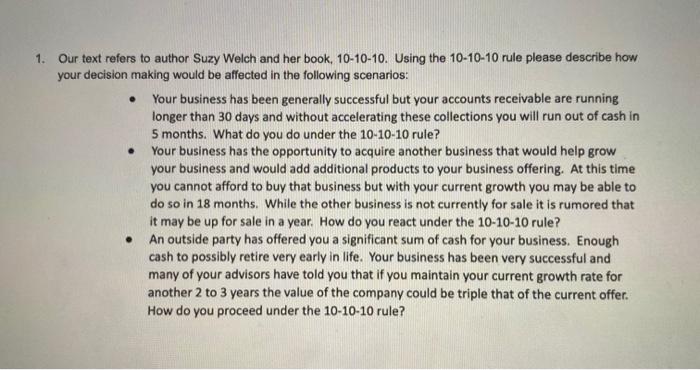 1. Our text refers to author Suzy Welch and her