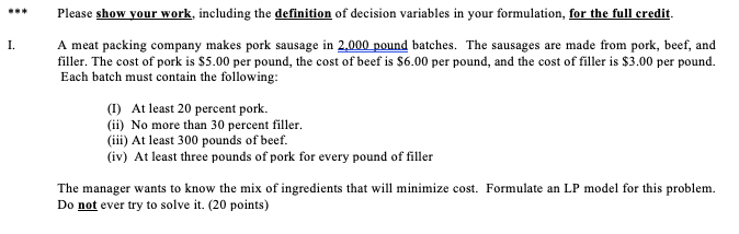 I. Please show your work, including the