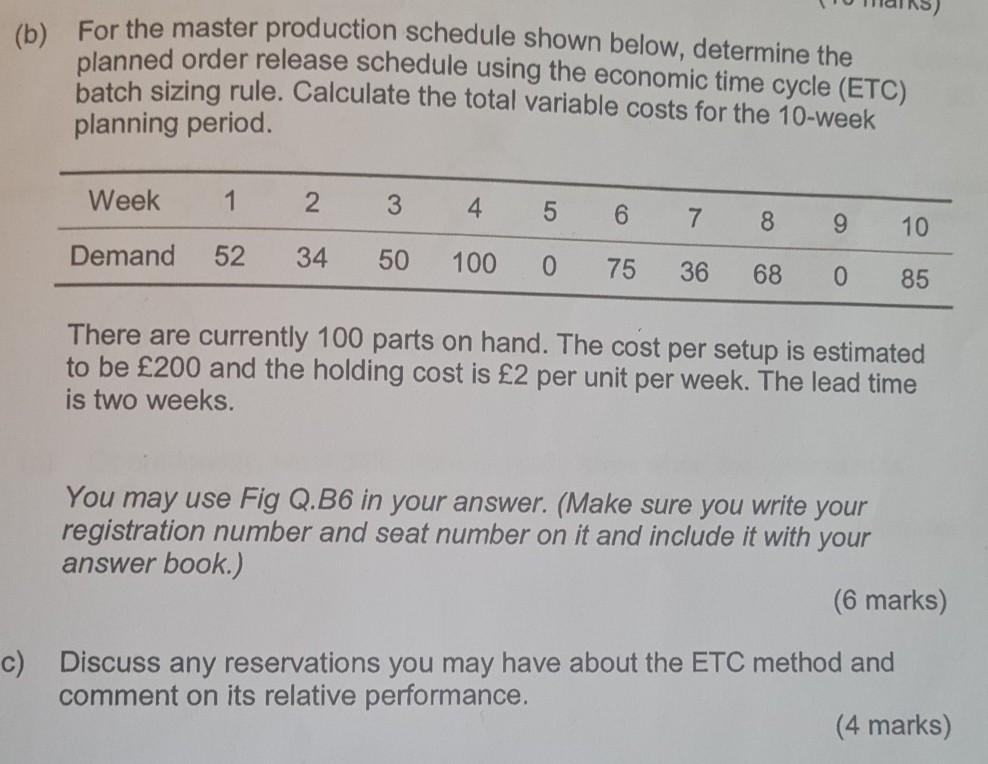 (b) For the master production schedule shown