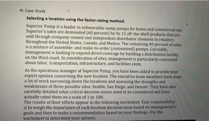 4) Case Study Selecting a location using the
