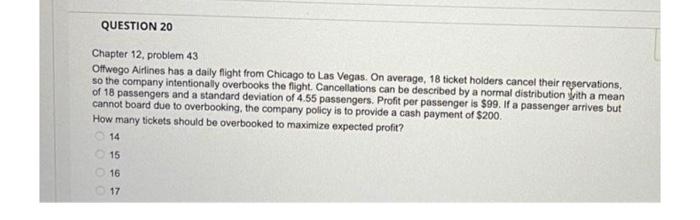 Chapter 12, problem 43 Oitwego Airlines has a