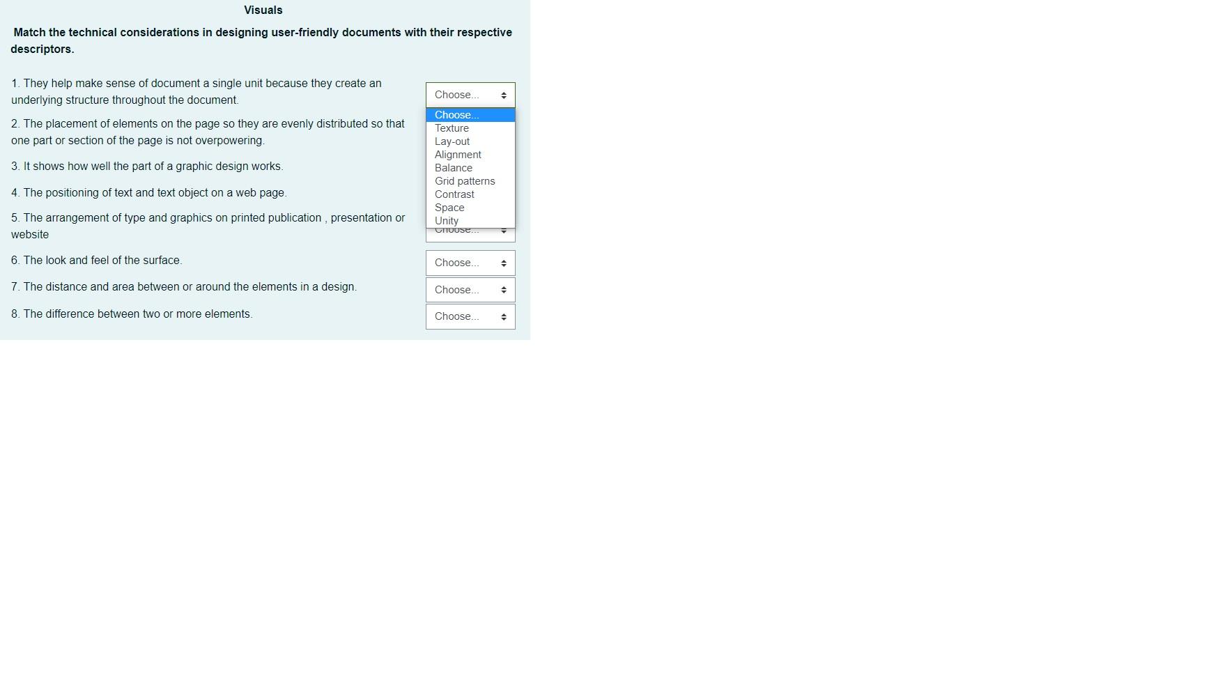 Visuals Match the technical considerations in