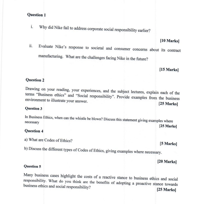 Question One Instructions: Read the following