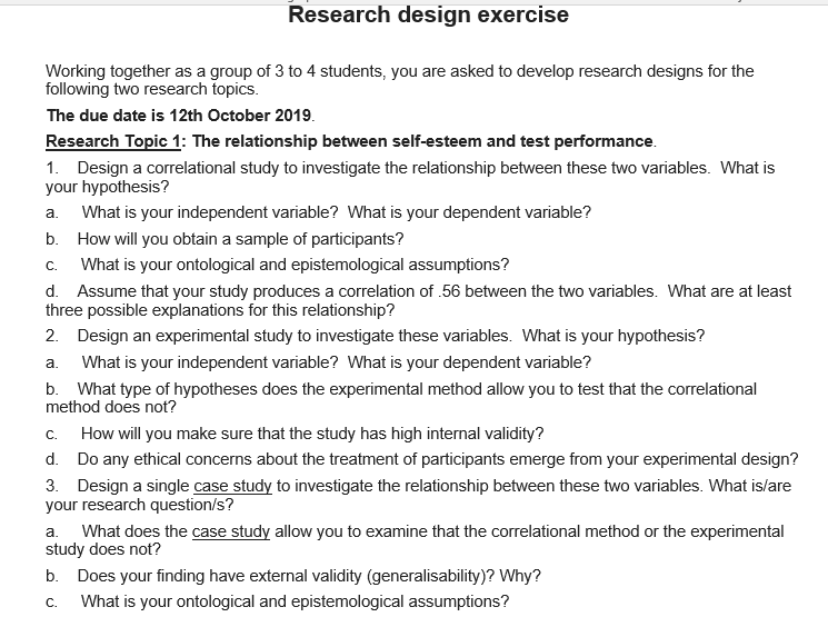 Research design exercise a. C. Working together